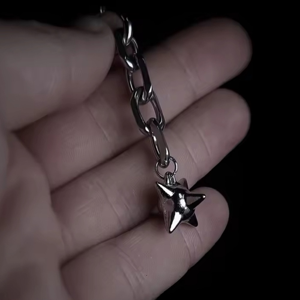 925 Sterling Silver Punk Morning Star Spiked Ball On Chunky Chain Earrings - Picture 4 of 6